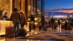 Rodeo fans arriving at a Las Vegas resort during NFR week