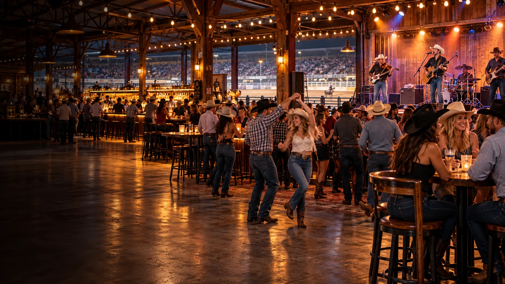 Country band performing for rodeo fans at the Cowboy Corral in Las Vegas