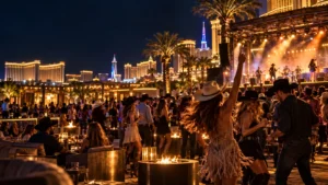 Country concert and western nightlife gathering at a Las Vegas resort during rodeo week