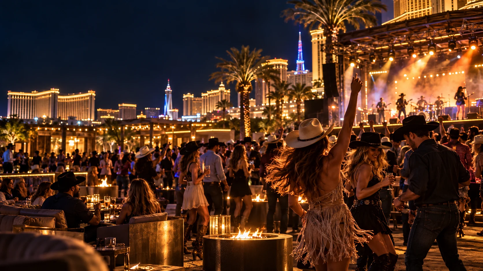 Country concert and western nightlife gathering at a Las Vegas resort during rodeo week